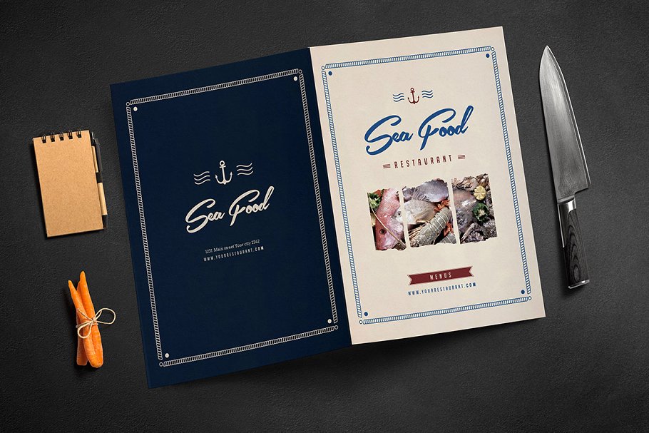 简约菜单宣传册制作 Rustic Sailor Bifold Menu