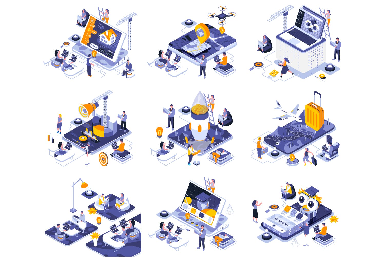 现代风格的2.5D扁平化插画素材下载