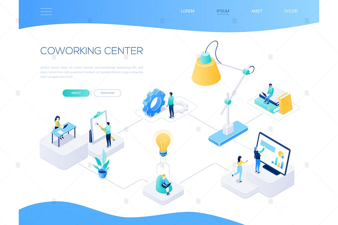 2.5D工作协作概念的2.5D插画矢量图（EPS）