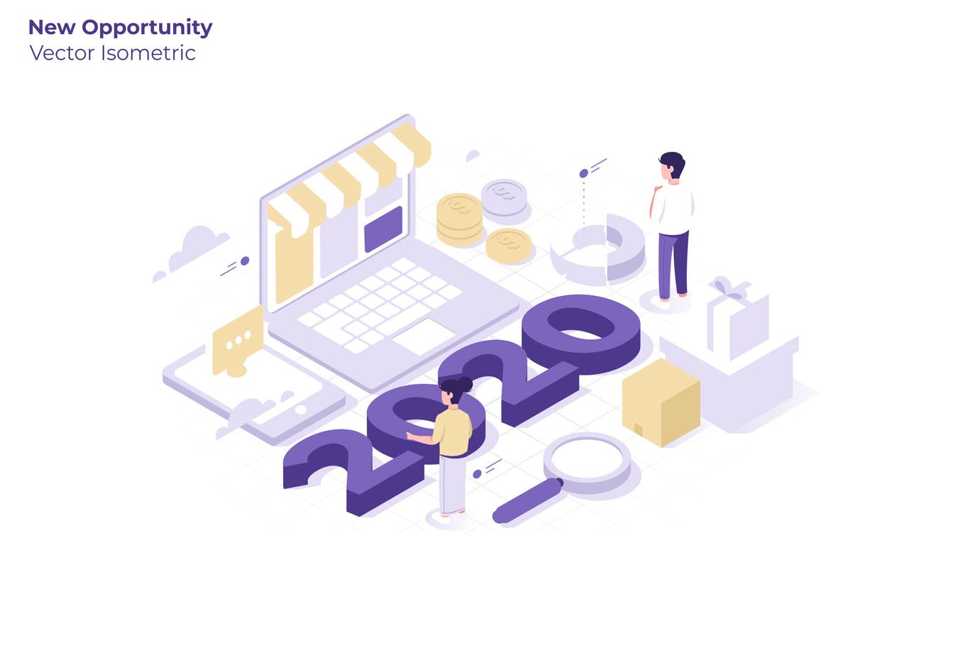 清新简约2.5D等轴等距3D立体banner海报着陆页插画设计模板（AI，EPS，PNG）