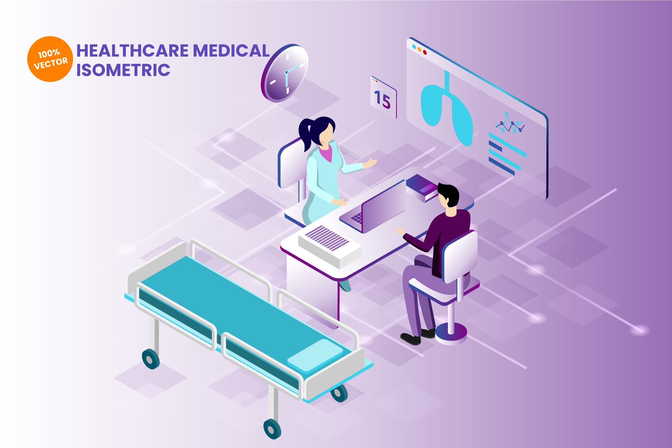 2.5D 医疗保健 插画素材下载（Ai）