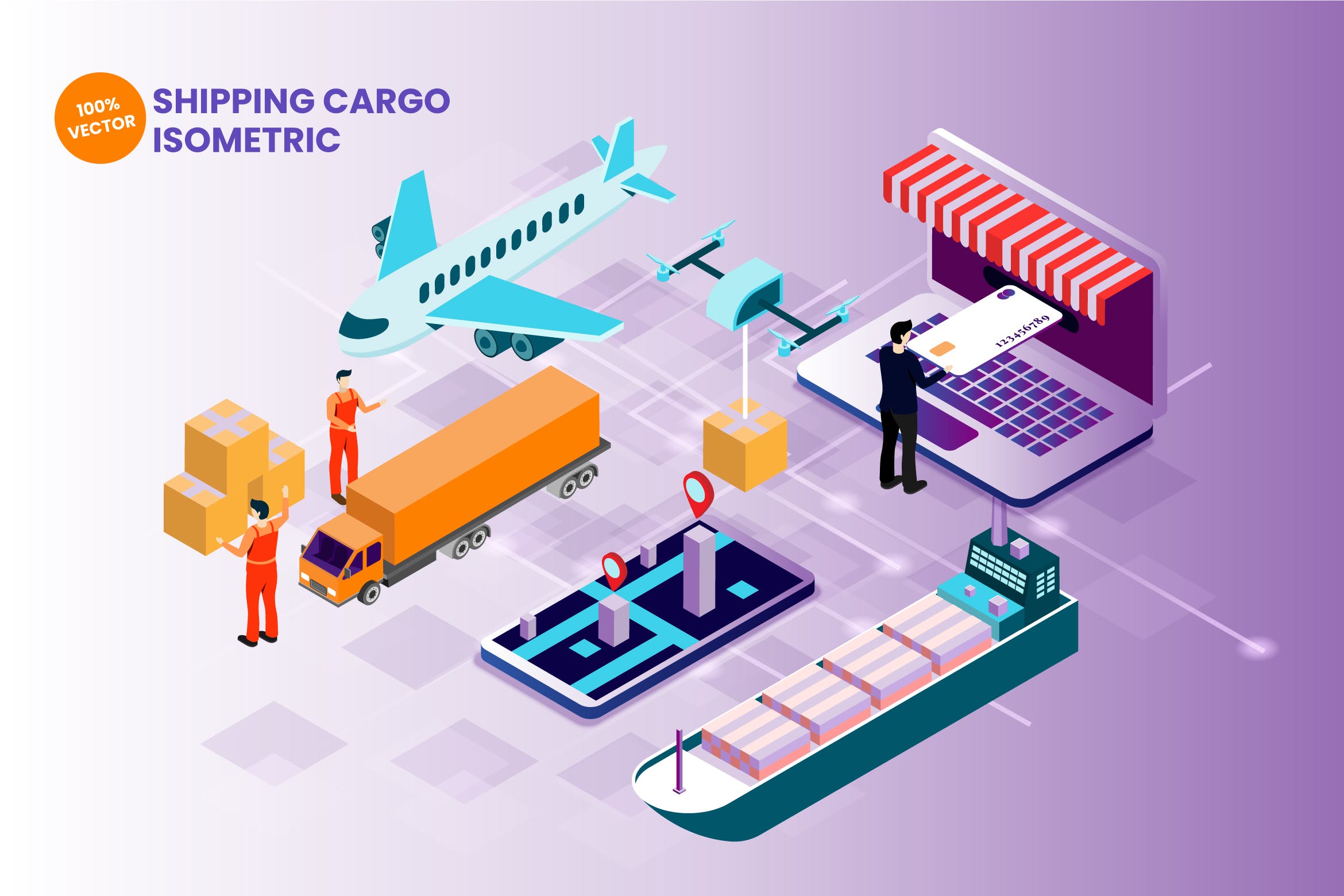 2.5D 物流快递 插画素材下载（Ai）