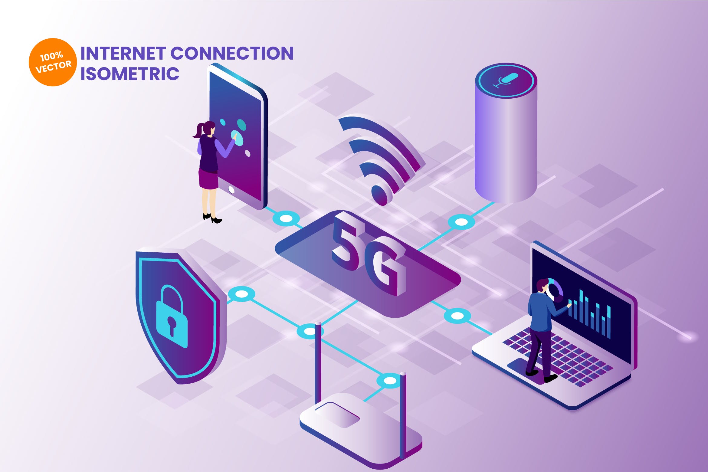 2.5D 5G网络技术 插画素材下载（Ai）