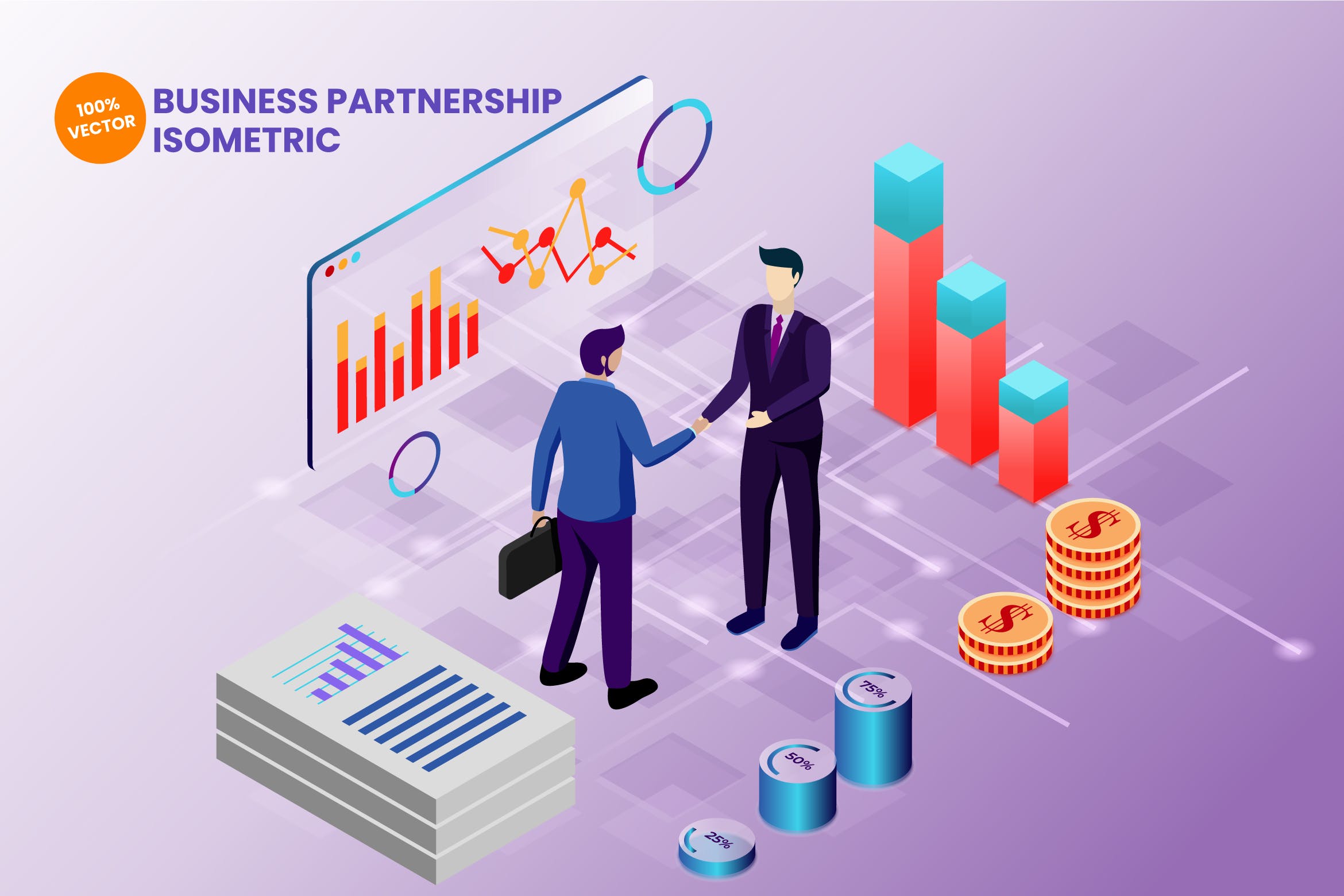 2.5D商业合作插画素材下载（AI）