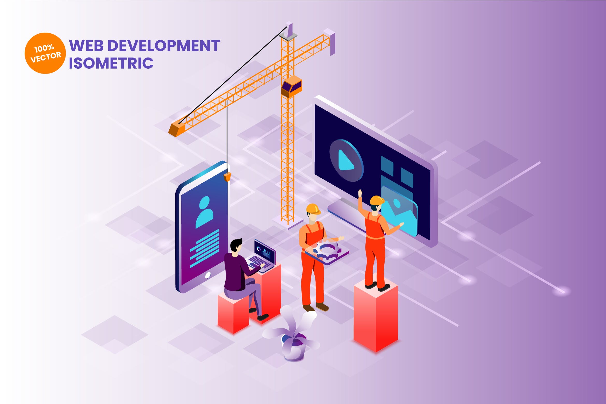 2.5D网页开发设计概念矢量素材下载（Ai）