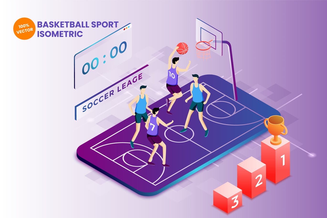 2.5D篮球运动概念矢量素材下载（Ai）