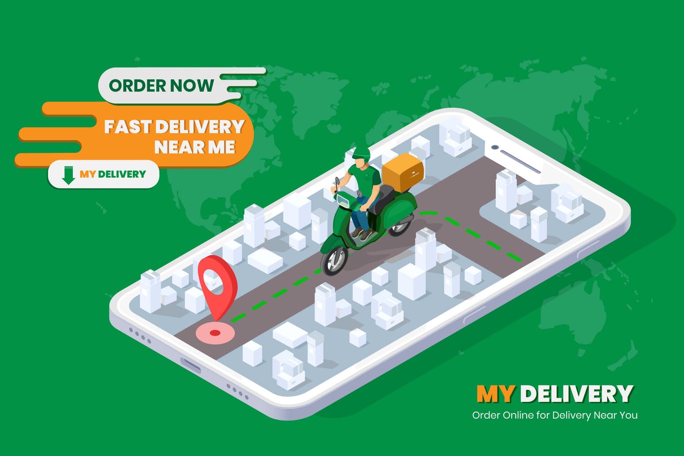 2.5D等轴等距3D立体快递外卖插画banner海报设计模板（AI，EPS，JPG，PNG，PSD）