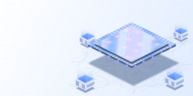 量子处理器全球计算机网络概念图