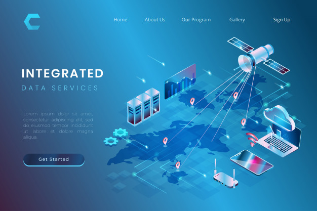 数据服务卫星云存储概念插画