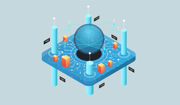 2.5D等距设计概念虚拟技术插画