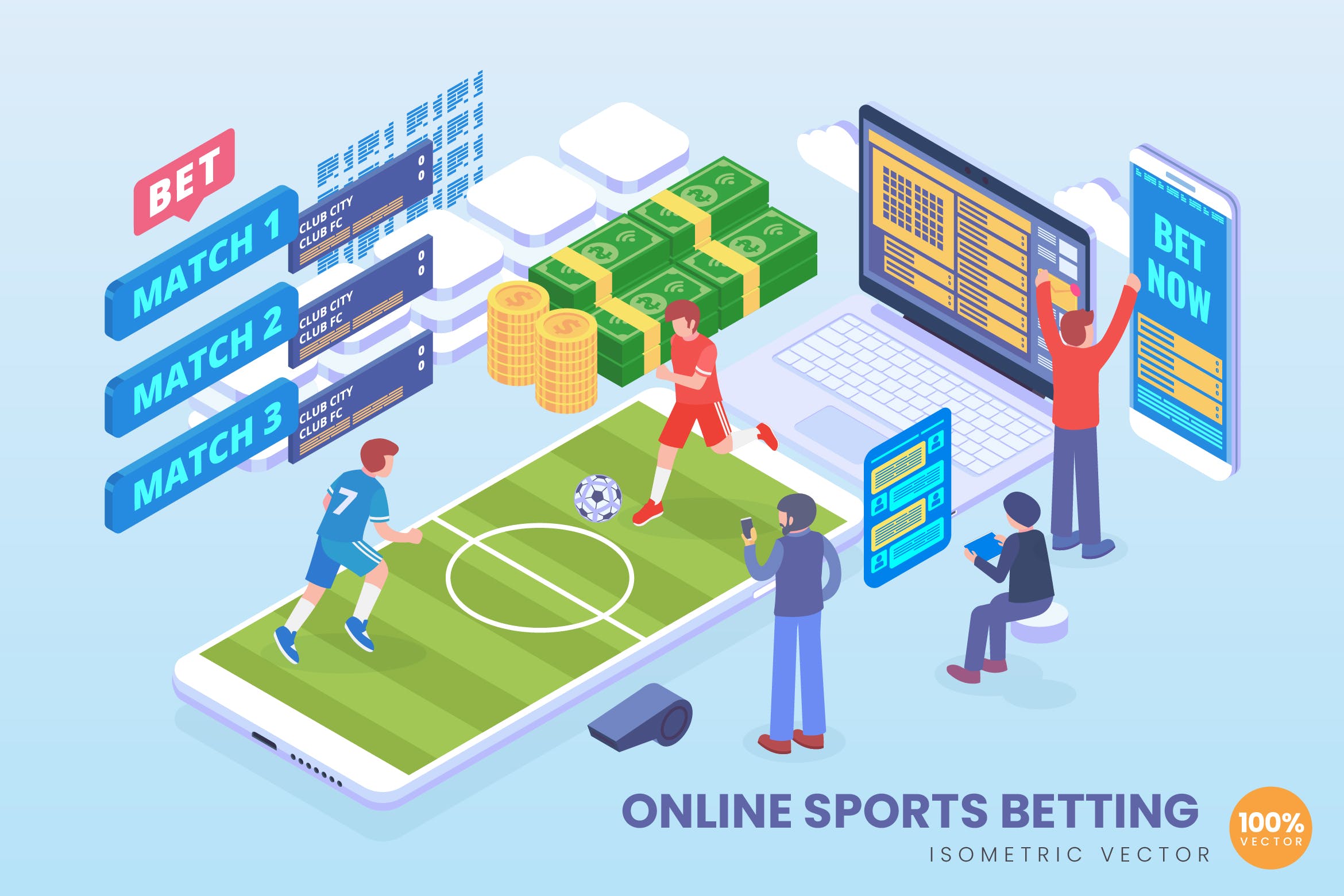 2.5风格的足球运动在线运动矢量插画素材下载[Ai]