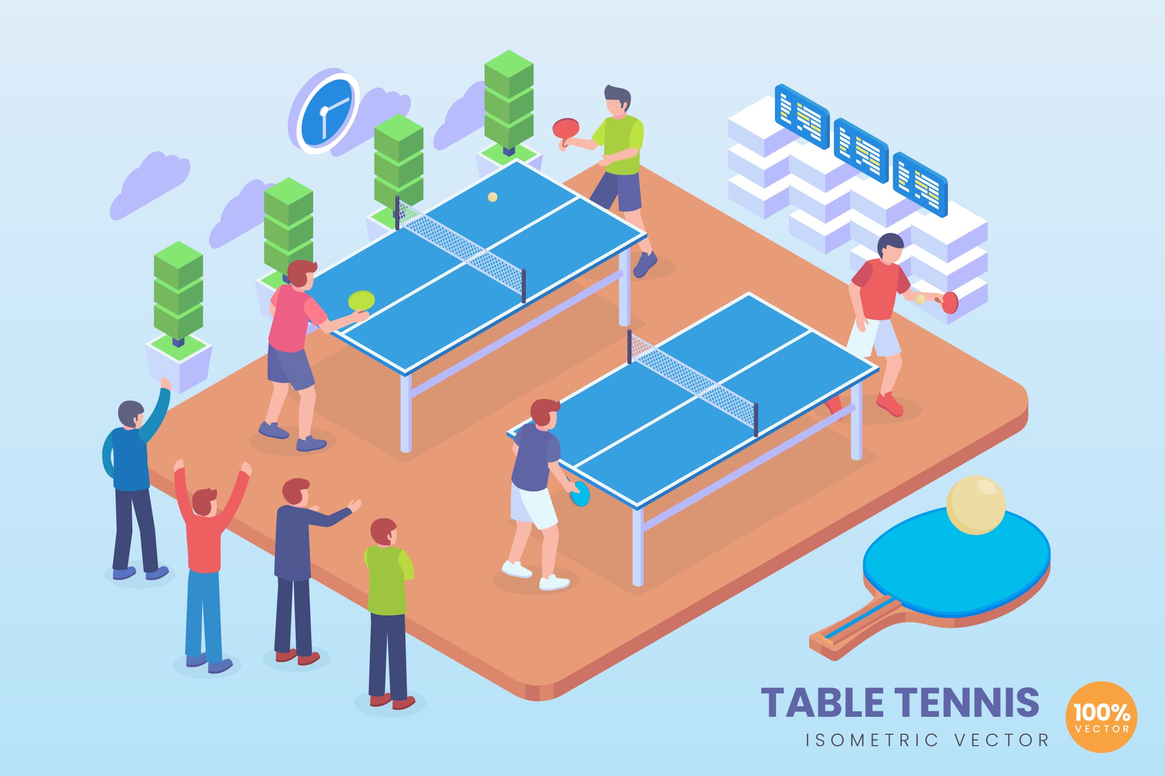 2.5风格的乒乓球运动矢量插画素材下载[Ai]