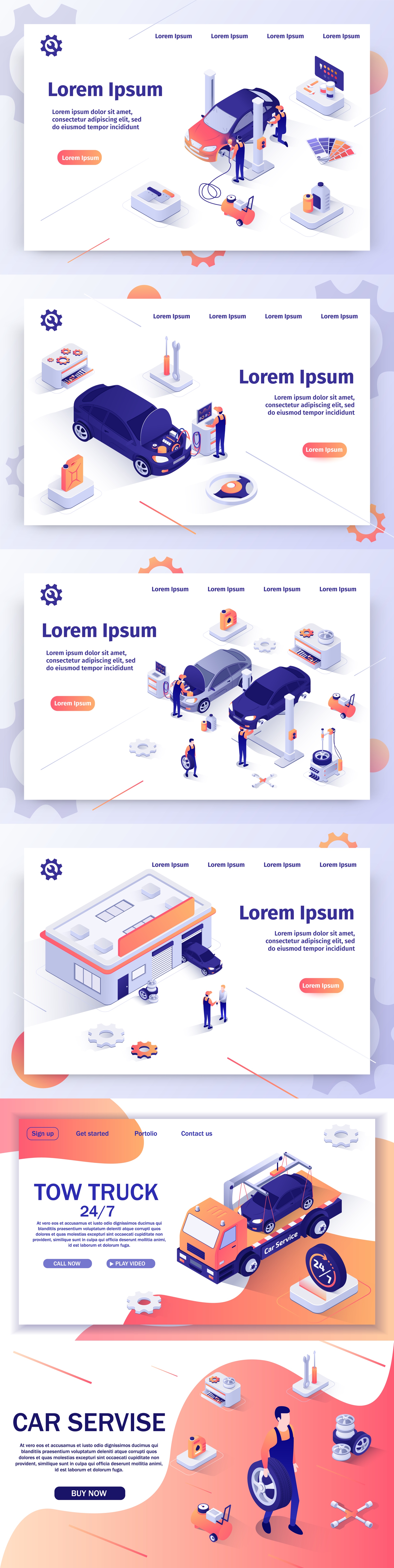 汽车修理2.5D插画素材包