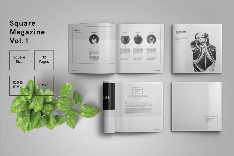 高品质的时尚简约方形InDesign杂志设计模板