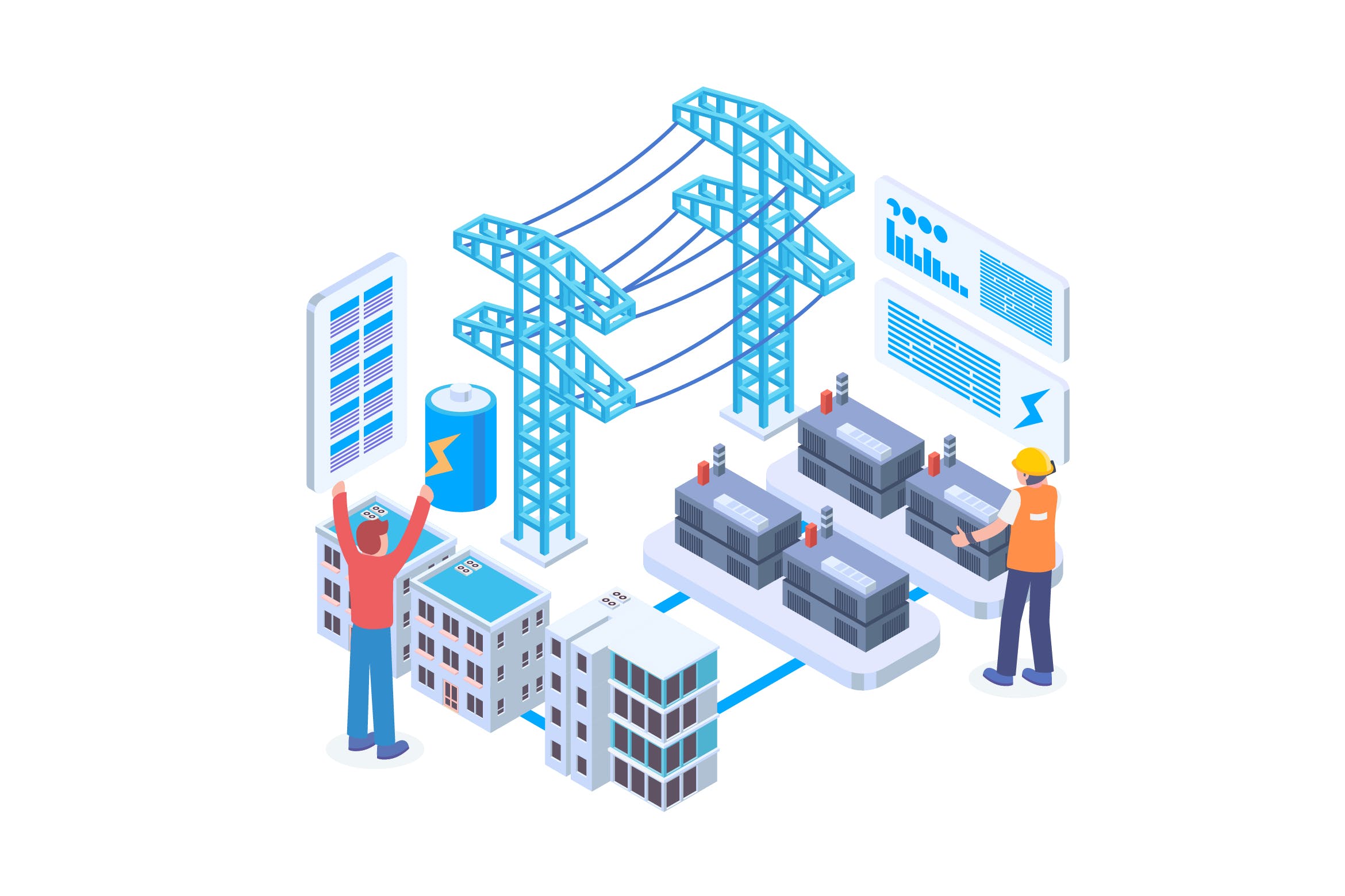 2.5D风格电网等距矢量插画[Ai]