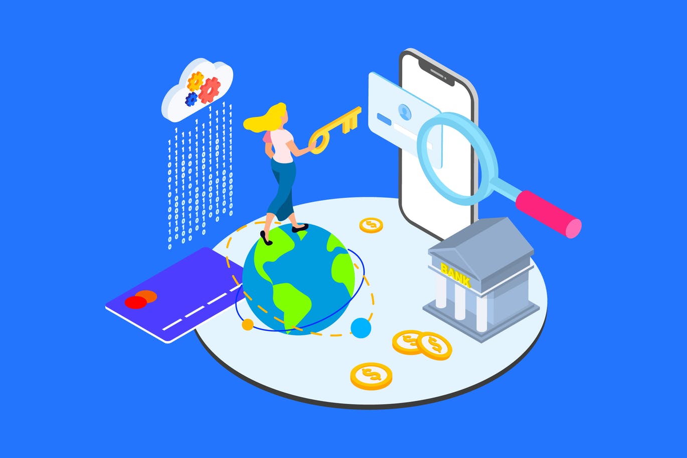 时尚高端3D立体2.5D等轴等距财务分配插画插图-2