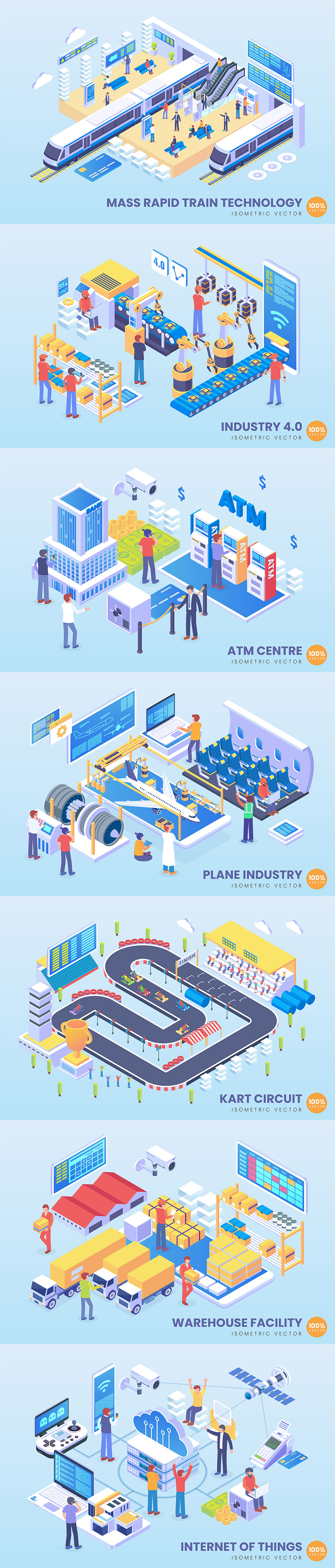 时尚高端多用途的高品质3D立体等轴等距banner着陆页插画海报设计模板集合