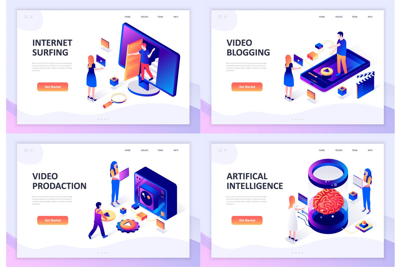 时尚高端3D立体2.5D等轴等距平面设计概念banner插画着陆页海报设计模板-4