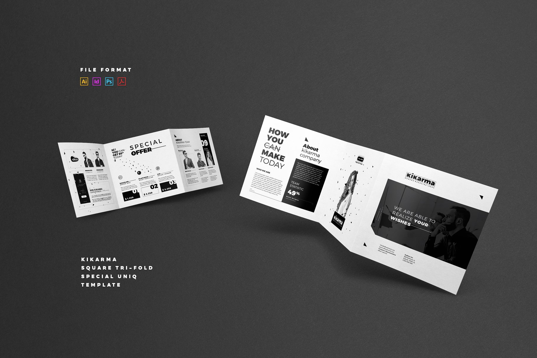 方形折叠画册宣传册模板 Square Tri fold Brochure