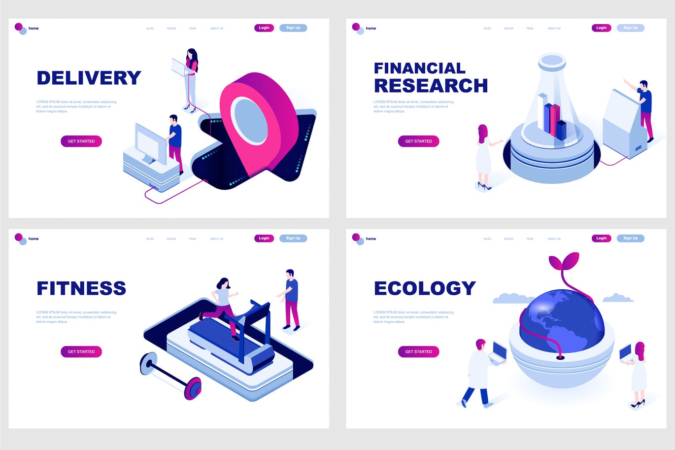 时尚高端流行2.5D等轴等距3D立体区块链比特币着陆页插画banner海报设计模板