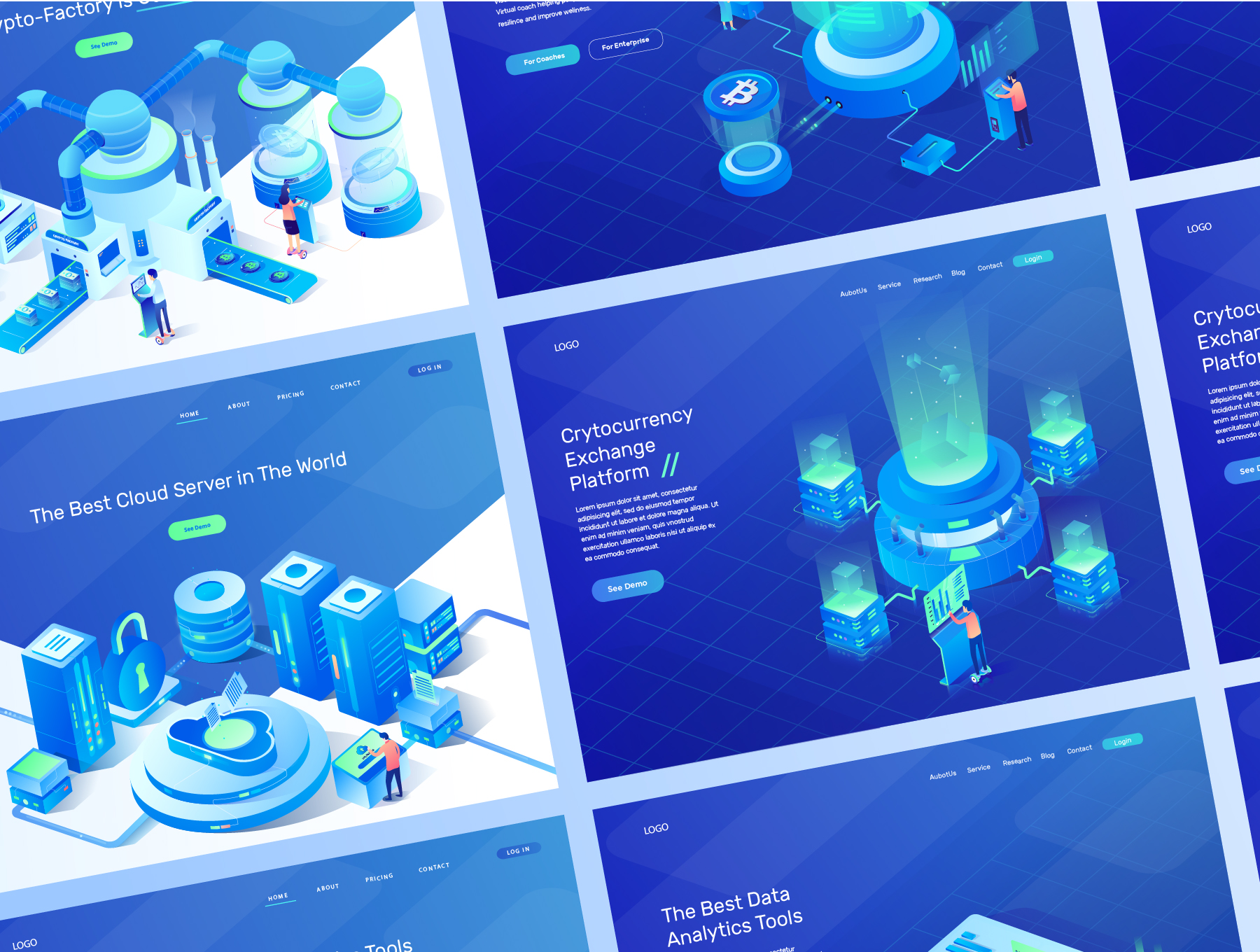 2.5D云服务技术概念创意插画下载[Ai,Sketch]