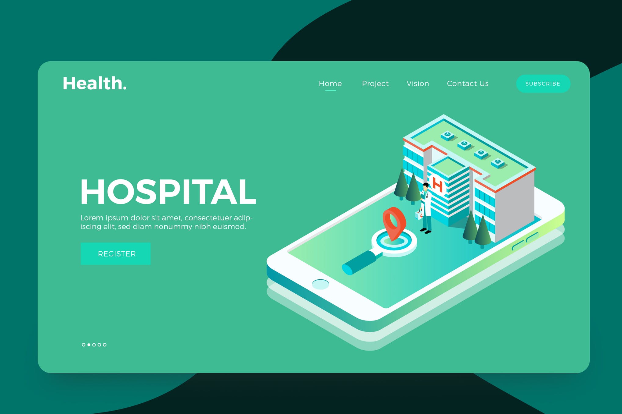 2.5D等轴等距医院医疗健康banner海报着陆页插画设计模板