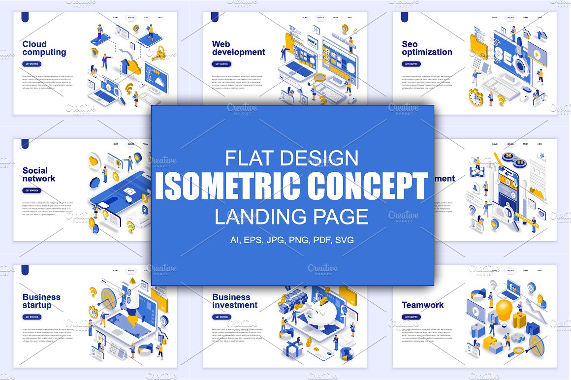 现代网站着陆页等距概念插图集 Landing Page Templates