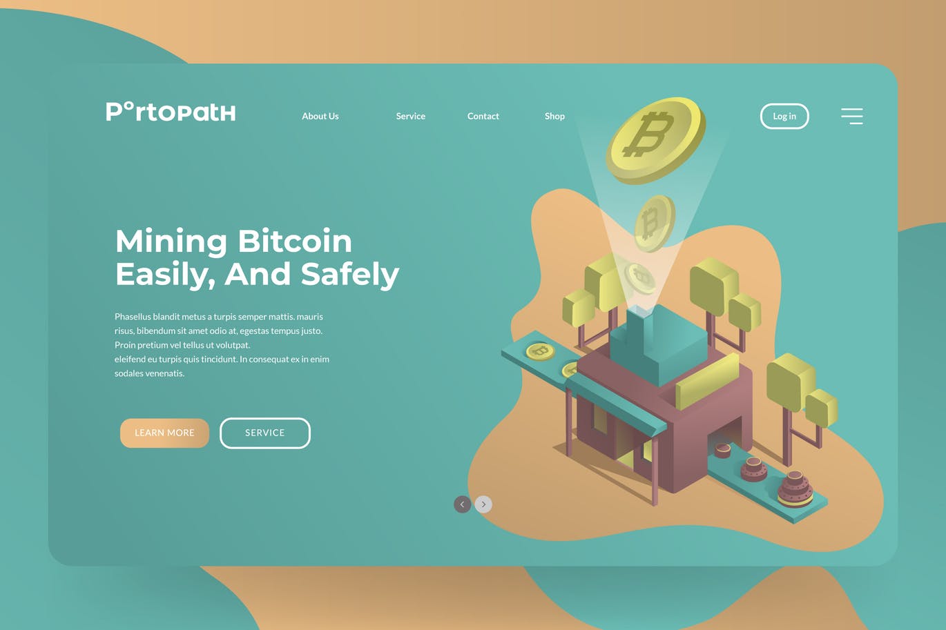 时尚高端3D立体2.5D等轴等距比特币区块链blockchain挖矿海报banner着陆页插画设计模板