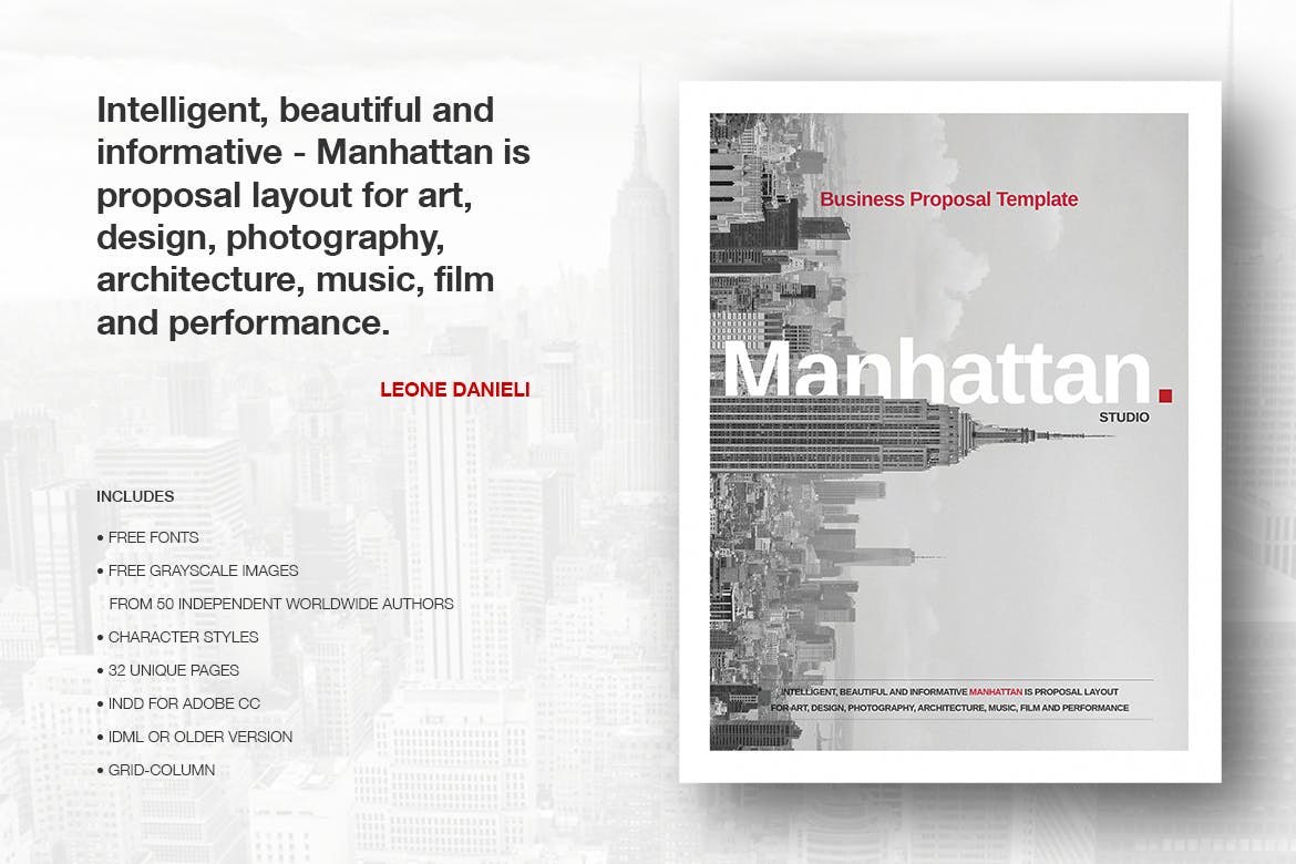 高端时尚商务质感的曼哈顿商业计划书房地产楼书杂志画册手册设计模板（indd）