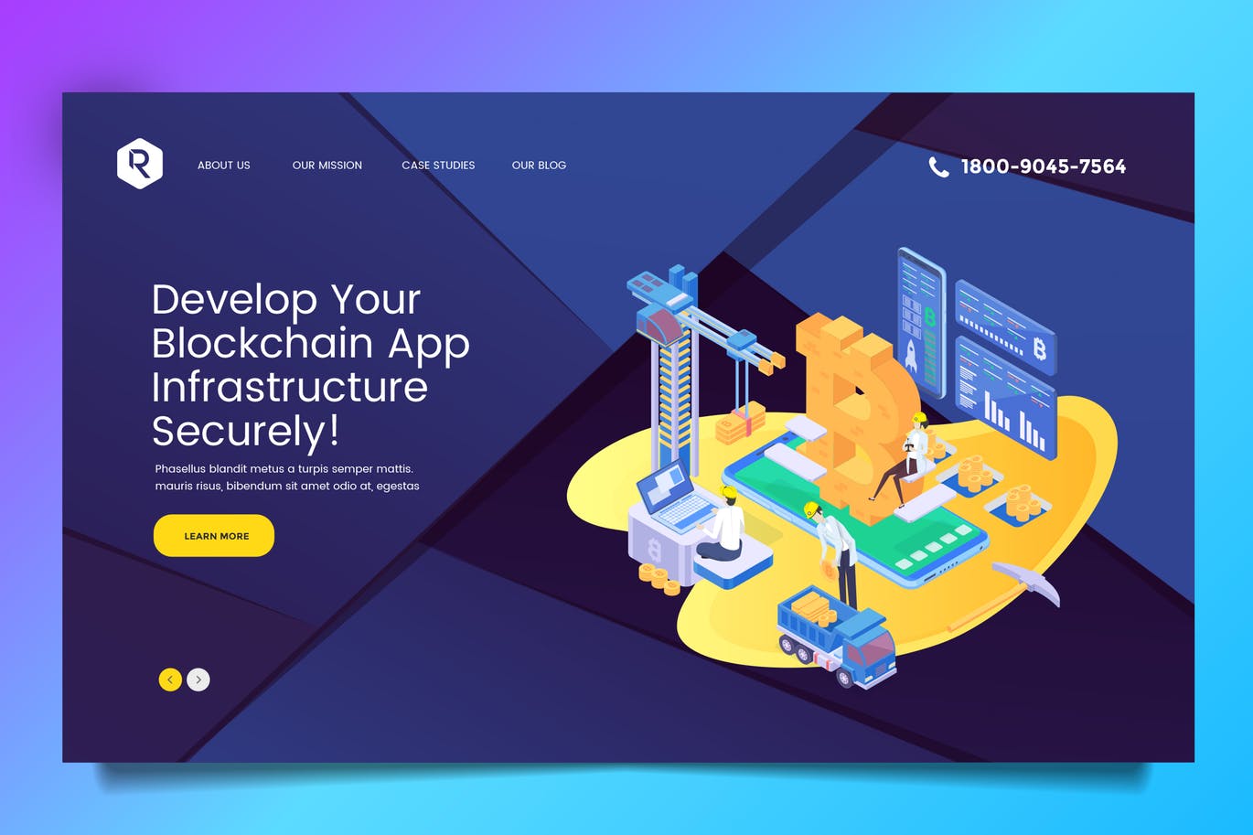 时尚高端简约2.5D等轴等距比特币blockchain区块链海报banner插画设计模板