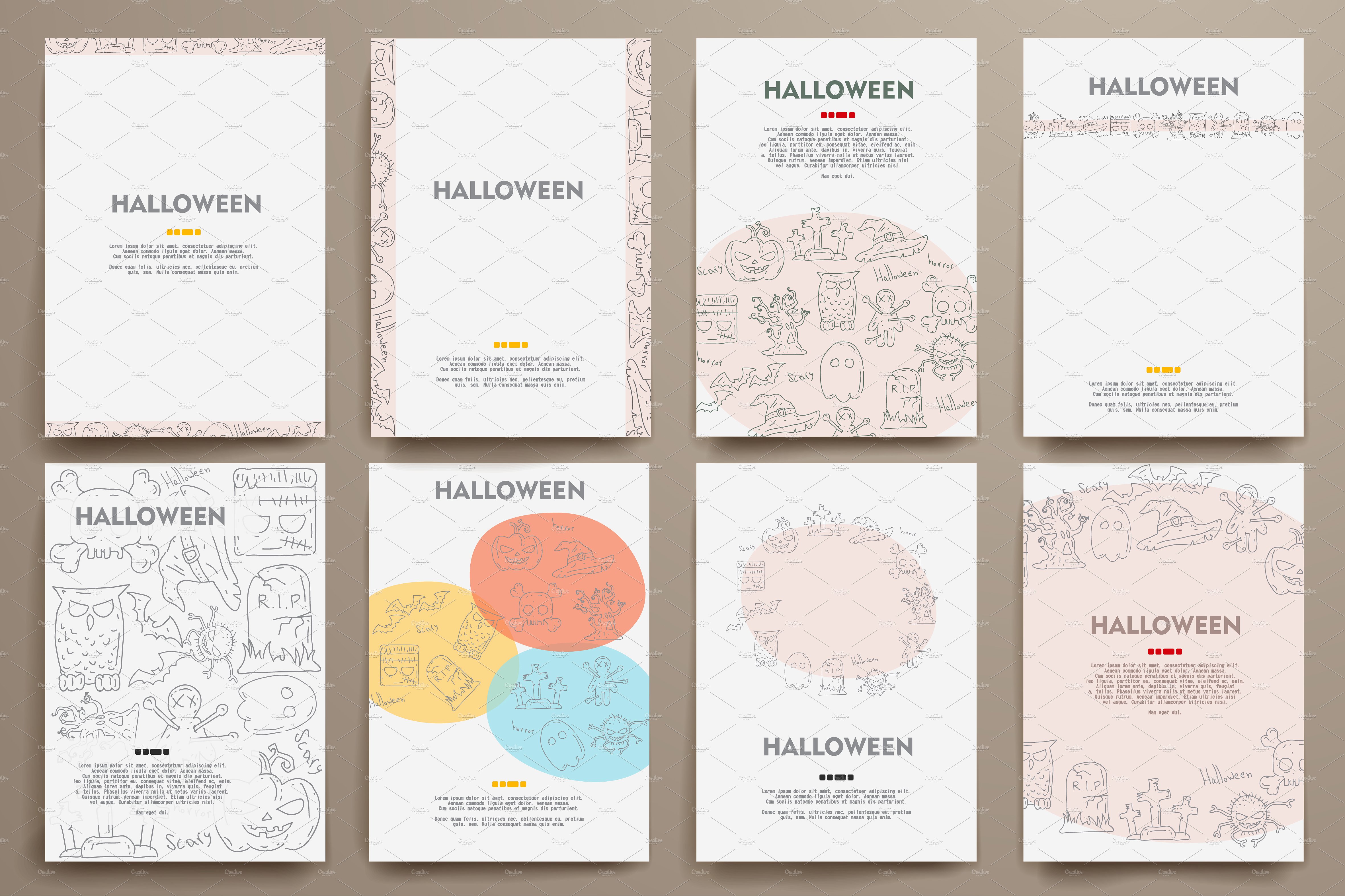 涂鸦万圣节画册模板 Doodle Halloween brochures.