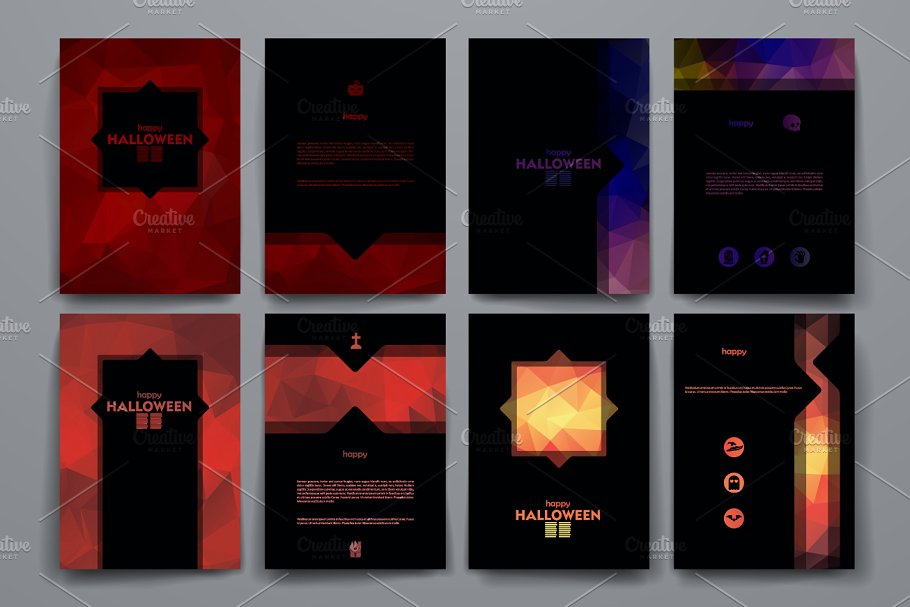 万圣节主题的画册模板 Set of Halloween brochures
