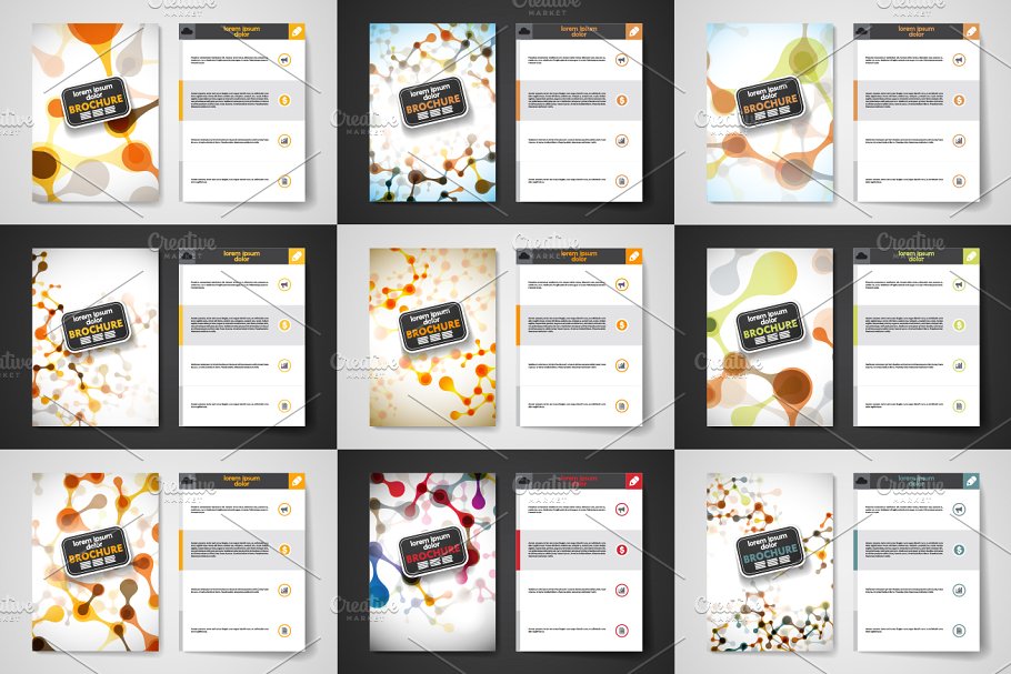 时尚的画册模板 Set of brochures in molecule style