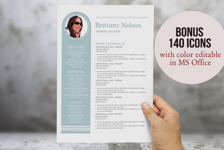 独特的简历模板下载 Unique bar 3 in 1 Word resume