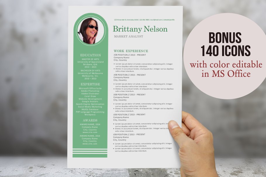 独具个性的简历模板 Unique bar 3 in 1 Word resume