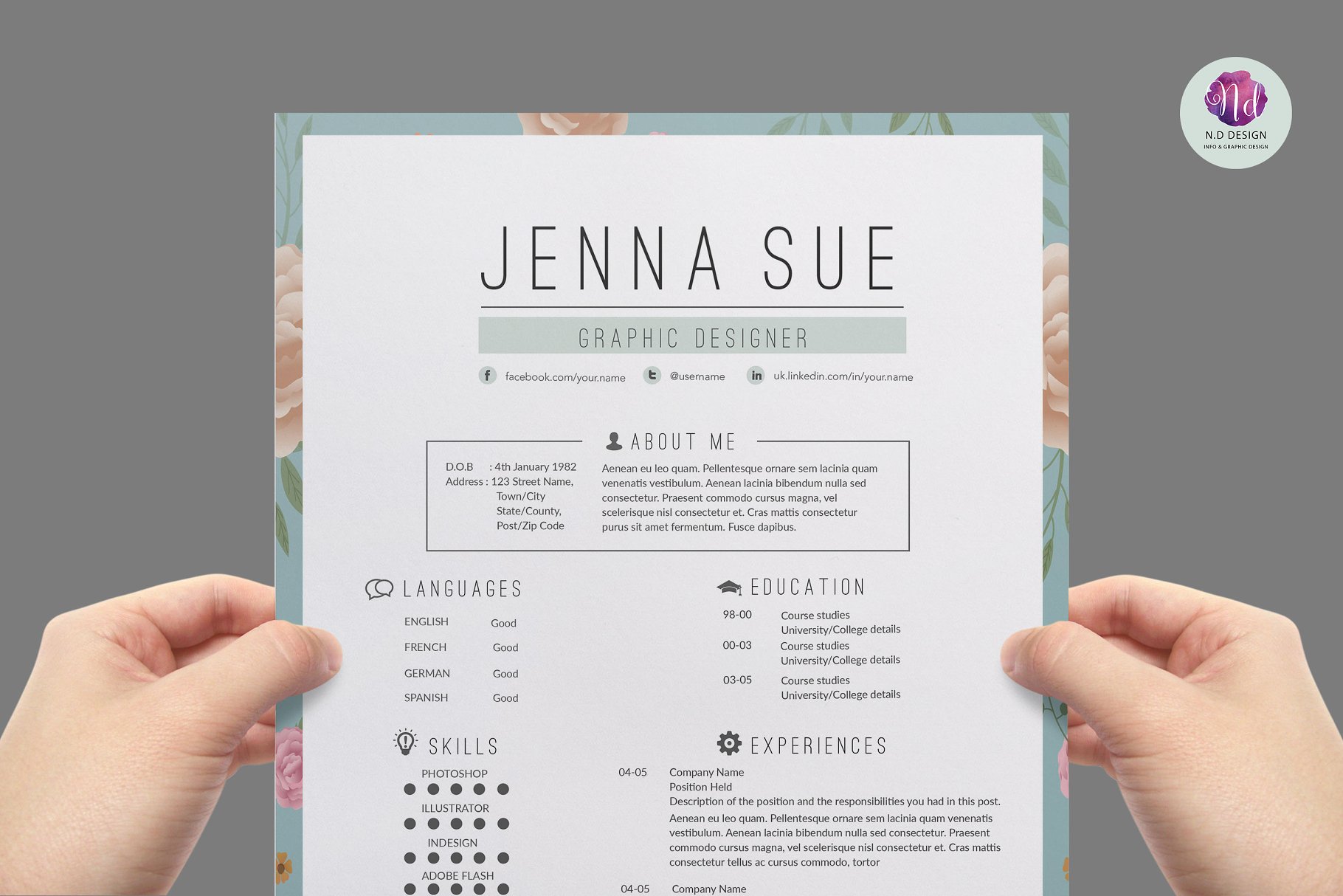 现代化花卉素材简历模板 Modern resume template