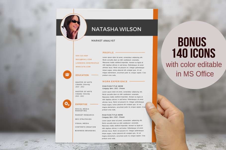 word简历模板 2 in 1 orange photo Word resume