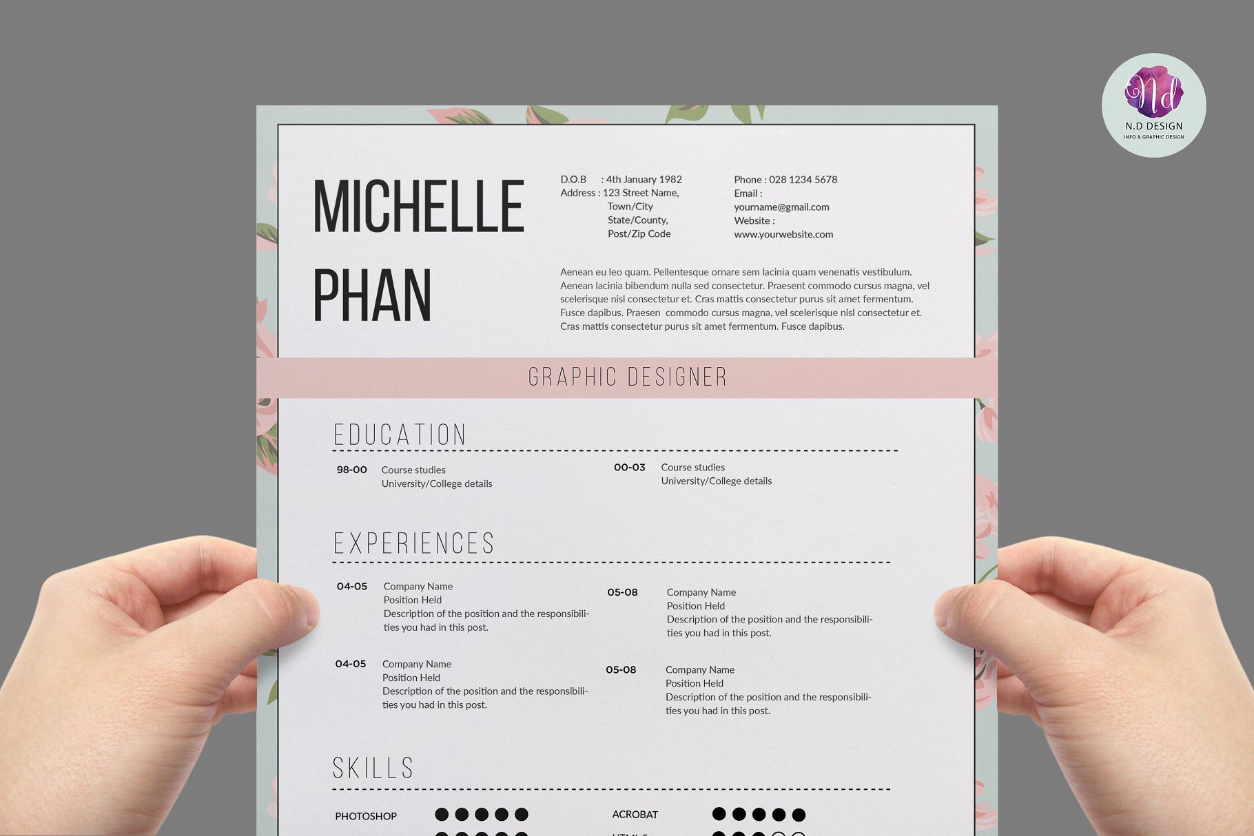 优雅个性简历模板 Elegant 1 page CV template