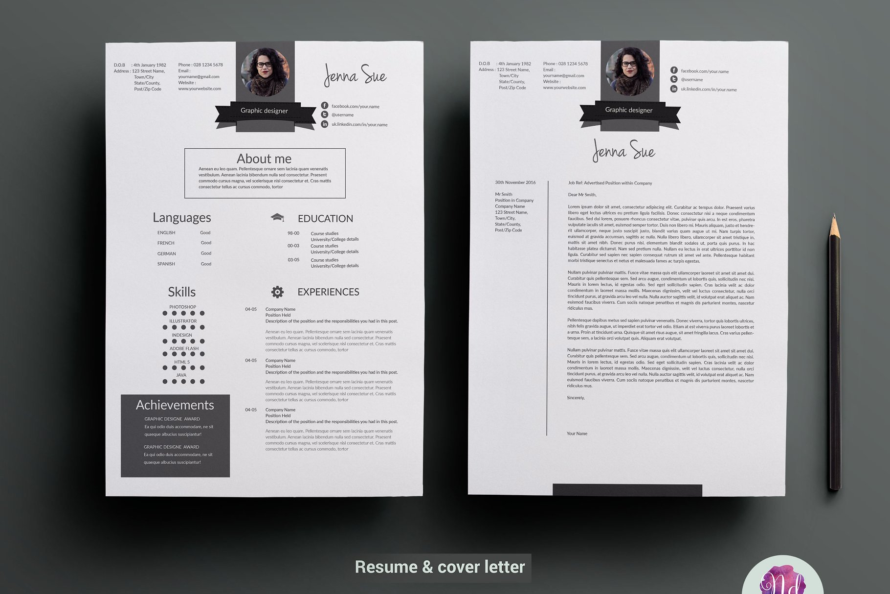 简约的个人简历模板 CV template , cover letter template