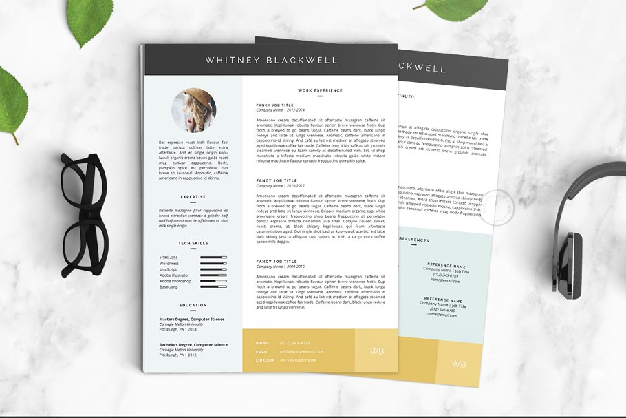 简单简历模板下载 Resume Template | The Whitney 3pk