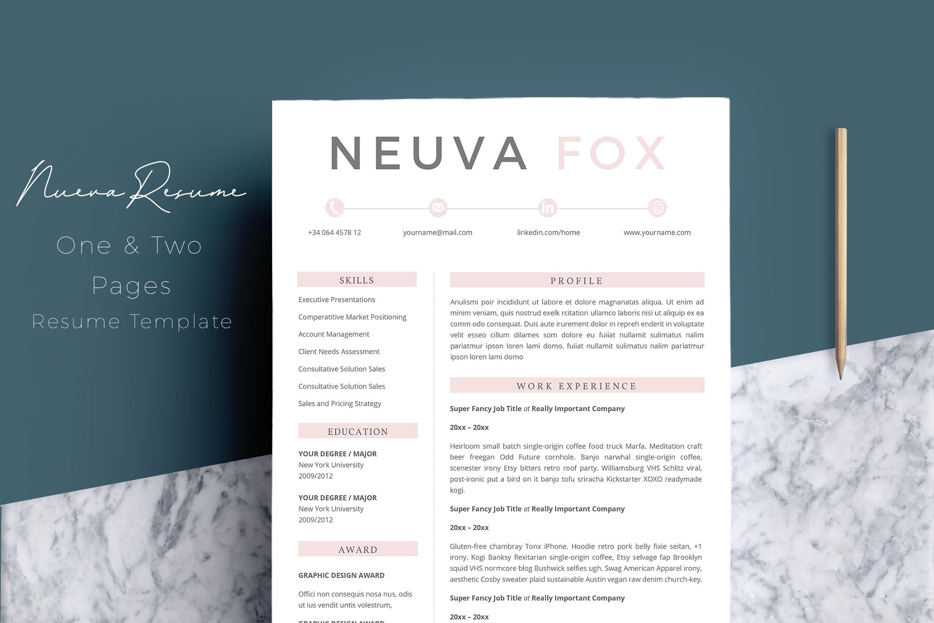 简洁的简历模板 Résumé Templates/ CV 4 Pages