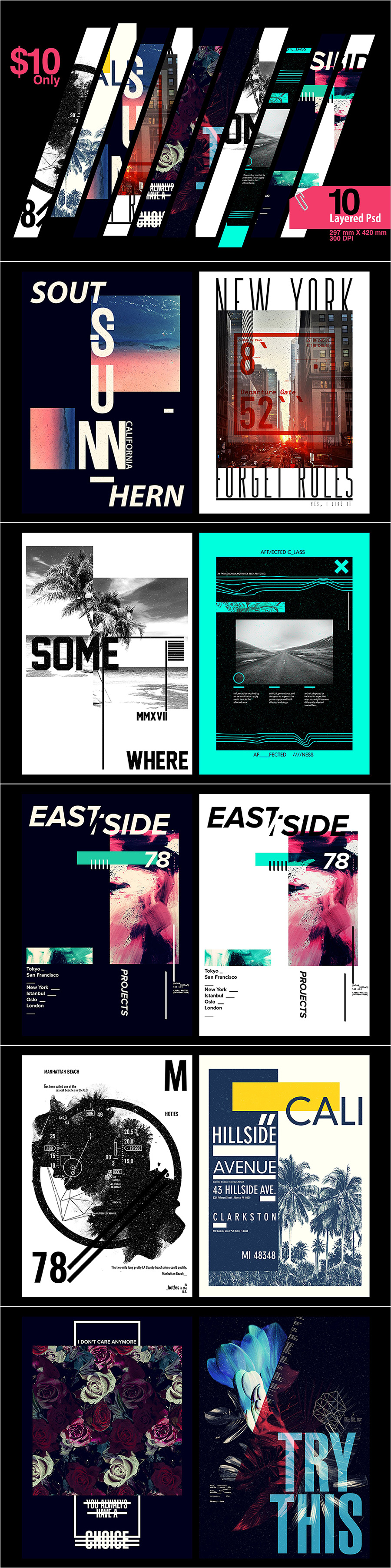 10个高品质的复古风格海报传单DM画册手册楼书设计模板（psd）