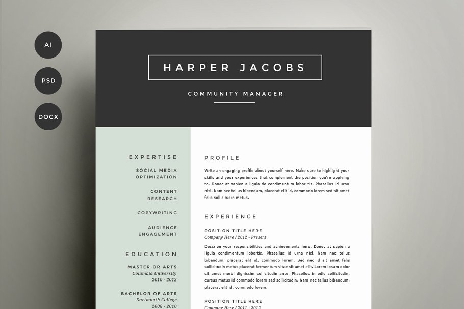 个人求职简历下载 Resume Template 4 Pack | CV Template