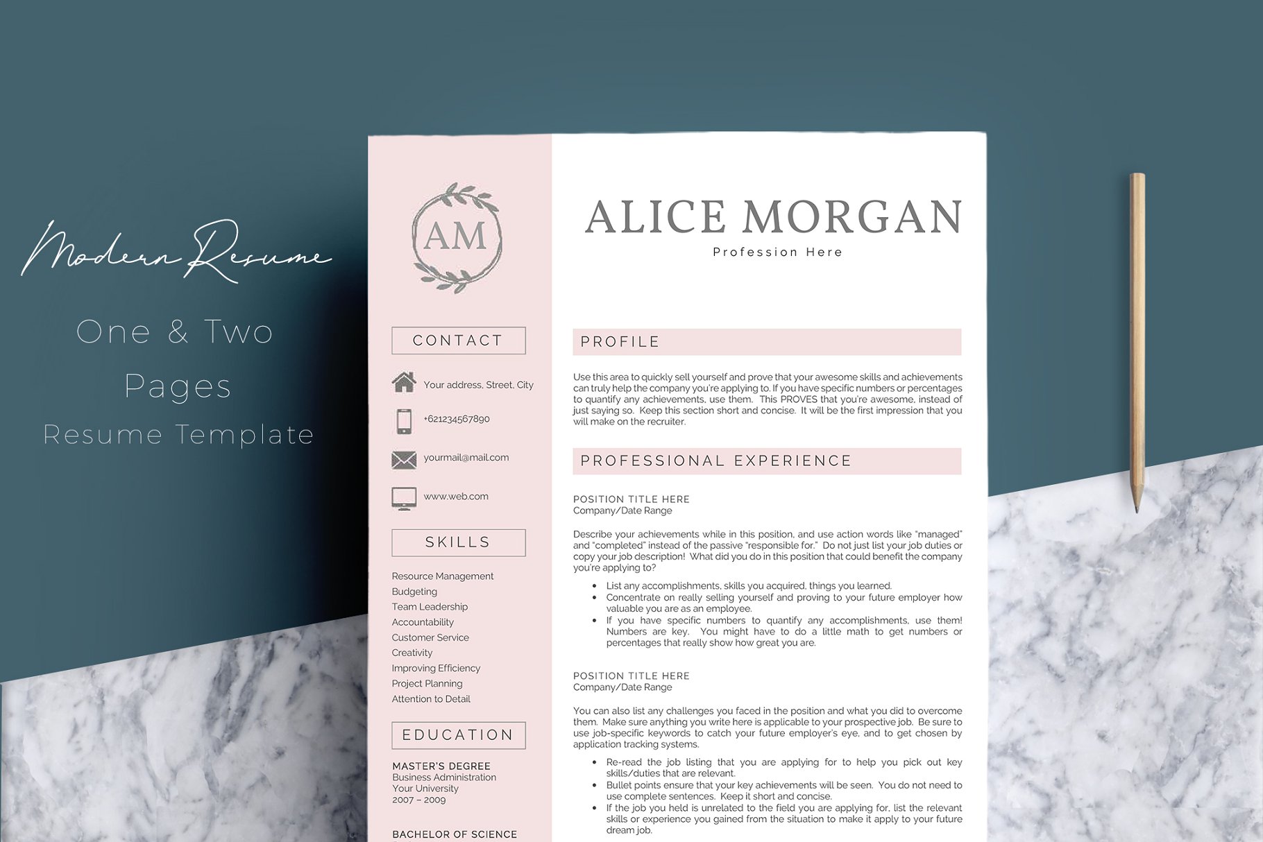 时尚简历模板 2 Pages Word Resume Template