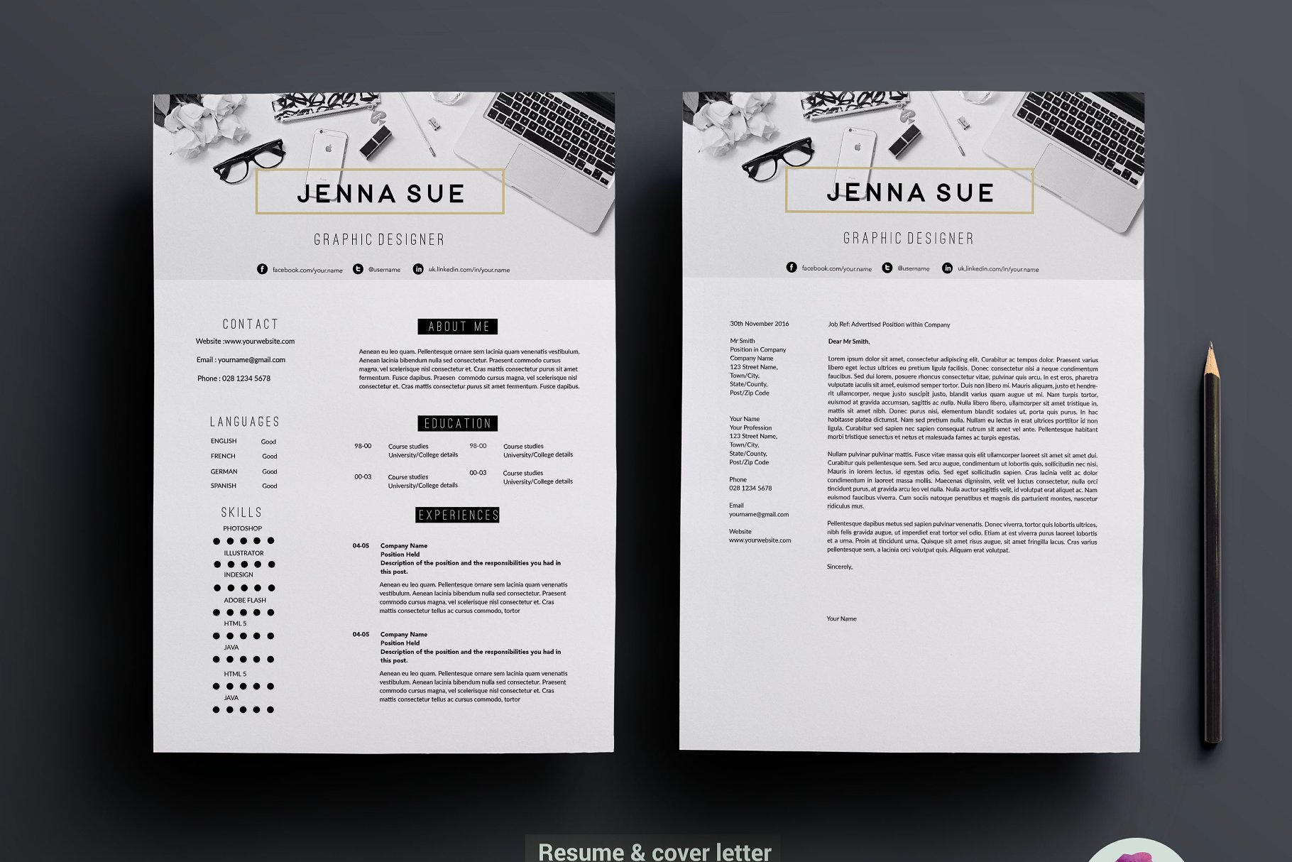 现代简历模板 Modern 2 page CV template