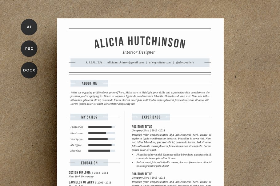 干净的简历模板 Resume Template 4 Pack | CV Template