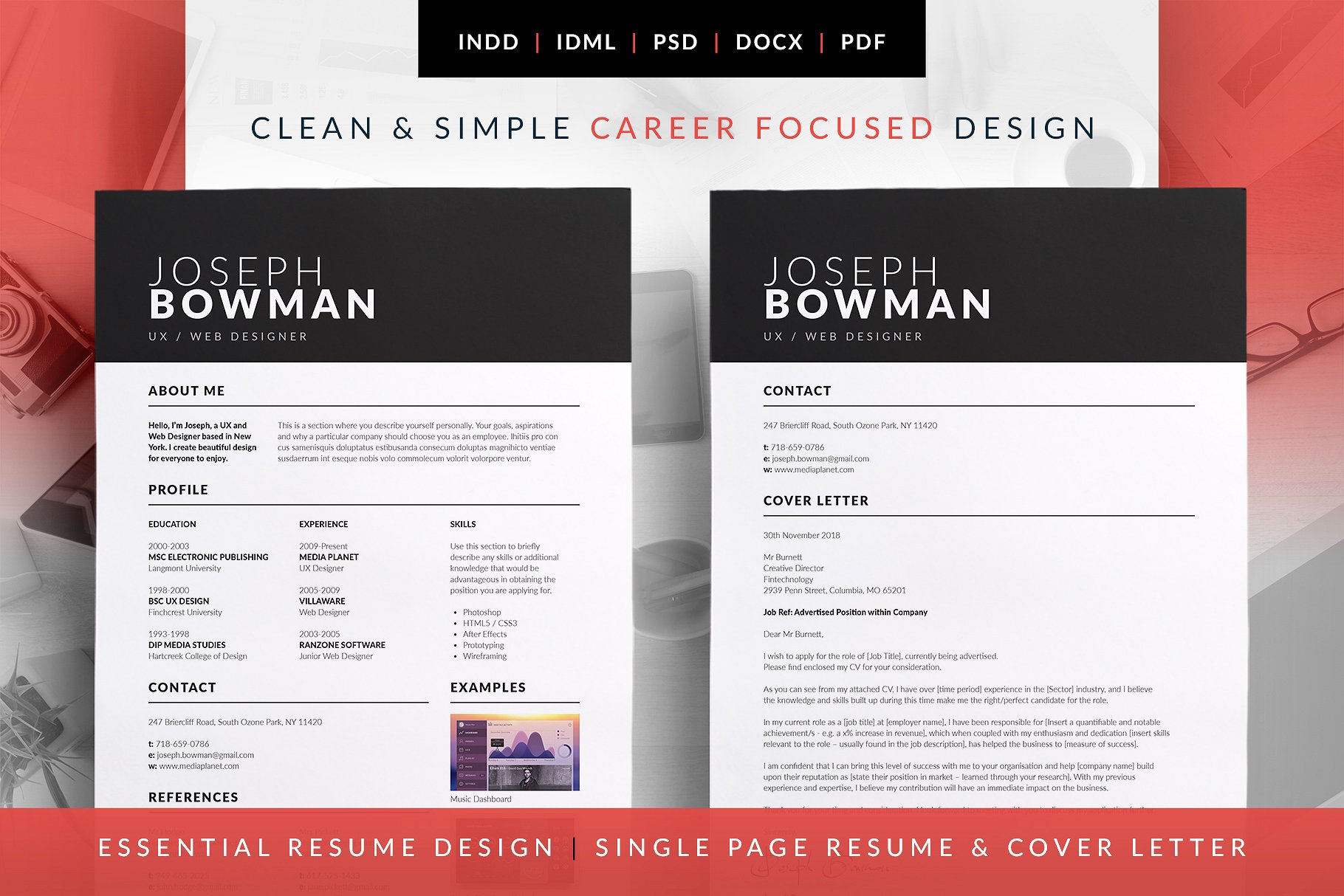 时尚简历模板 Joseph – Essential Resume