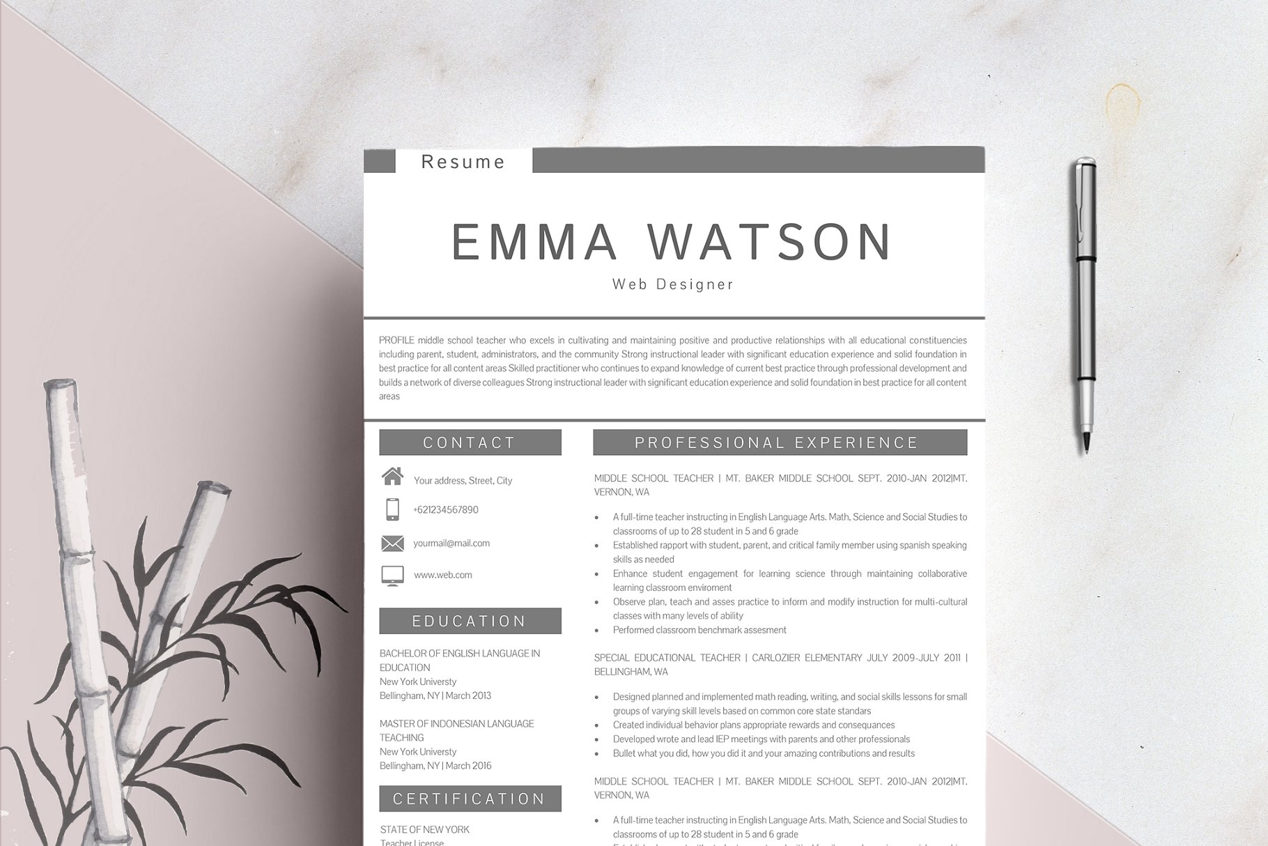 专业个人简历表 Resume template + FREE Cover Letter