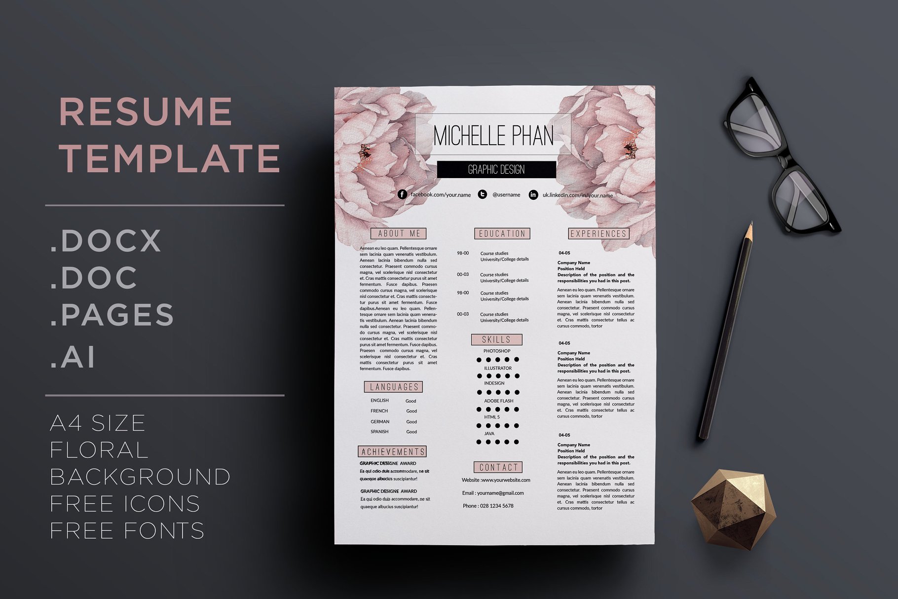 花卉简历模板 Floral CV template