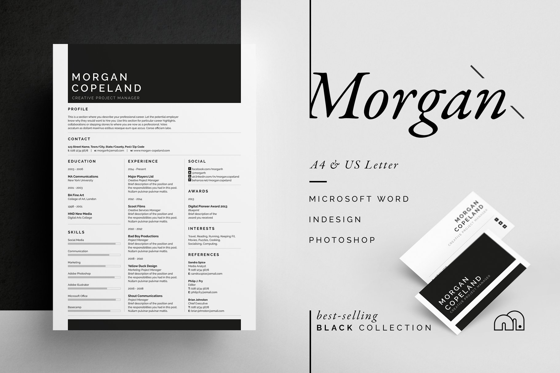 简约黑白简历模板 Morgan – Resume/CV